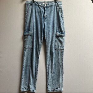 Mango straight leg cargo Denim Blue Jeans Sz 8